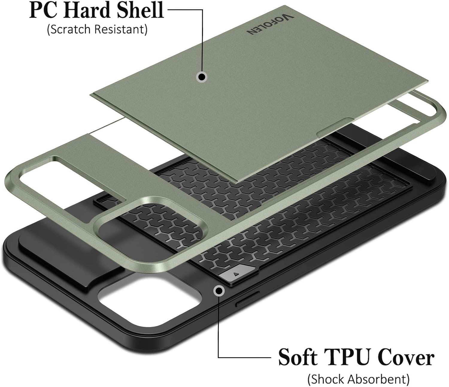 Vofolen Compatible with iPhone 12 Pro Max Case 5G Wallet Cover Credit Card Holder Slot Sliding Back Pocket Anti-Scratch Dual Layer Bumper Protective Compatible with iPhone 12 Pro Max Army Green