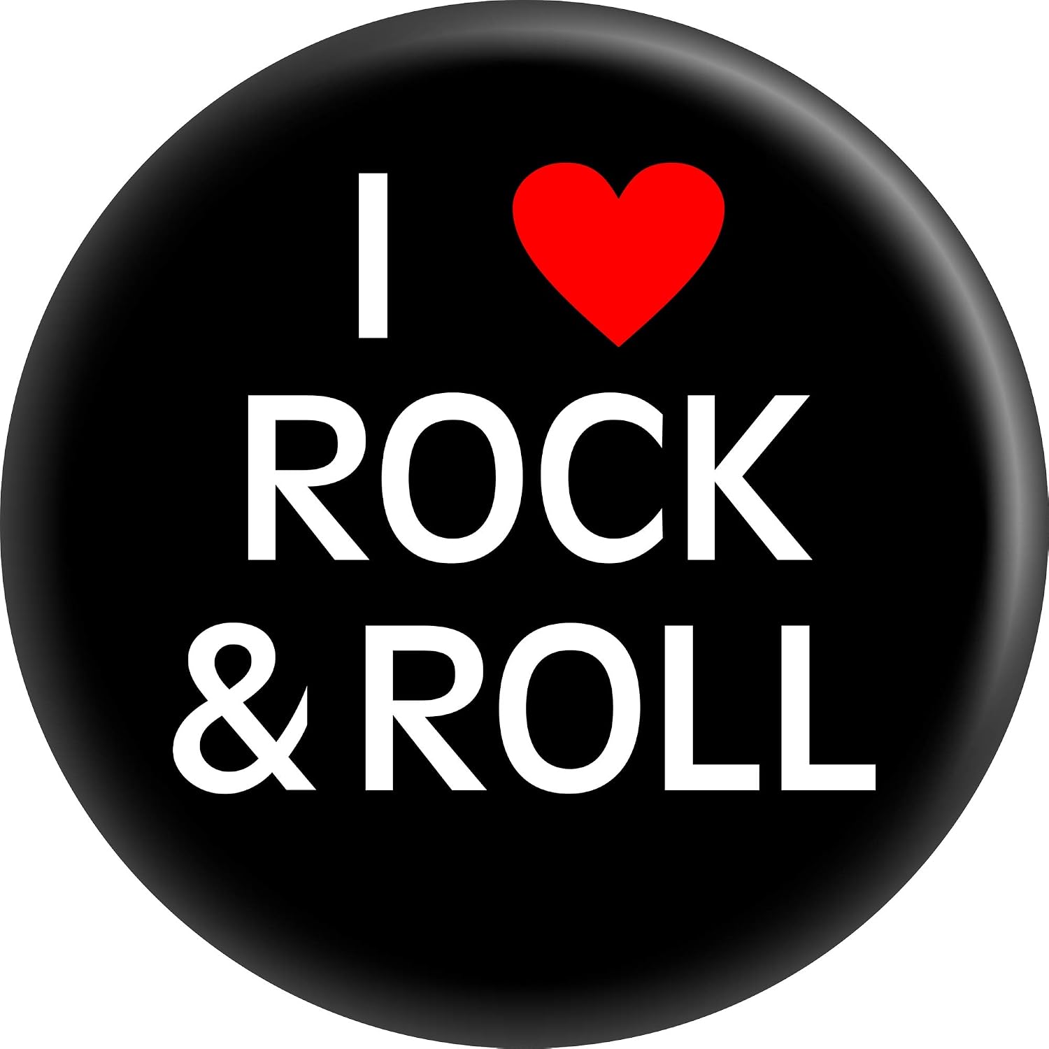 I Love Rock & Roll - White Text with Red Heart - 1.25" Round Button