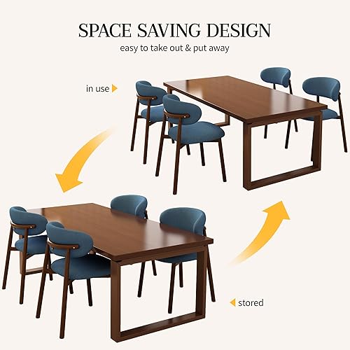 Miniatura 5 de Juego de 2 sillas de comedor de cocina modernas de lino suave estilo granja con patas de metal, AzulNogal