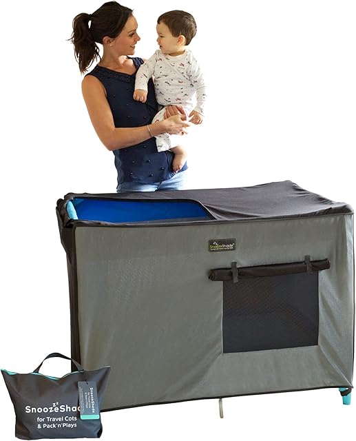 SnoozeShade Travel Cot Blackout Cover and Sleep Canopy | Air-permeable mesh | Cat and mosquito net | Blocks 94% of light