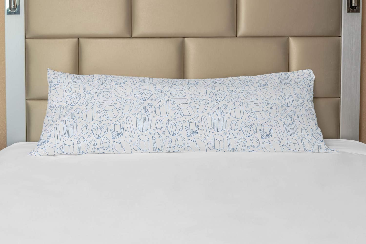Ambesonne Blue and White Body Pillow Case Cover with Zipper, Hand Drawn Style Crystals in Different Shapes Hipster Doodle Art Gemstones, Decorative Accent Long Pillowcase, 21" x 54", Blue White