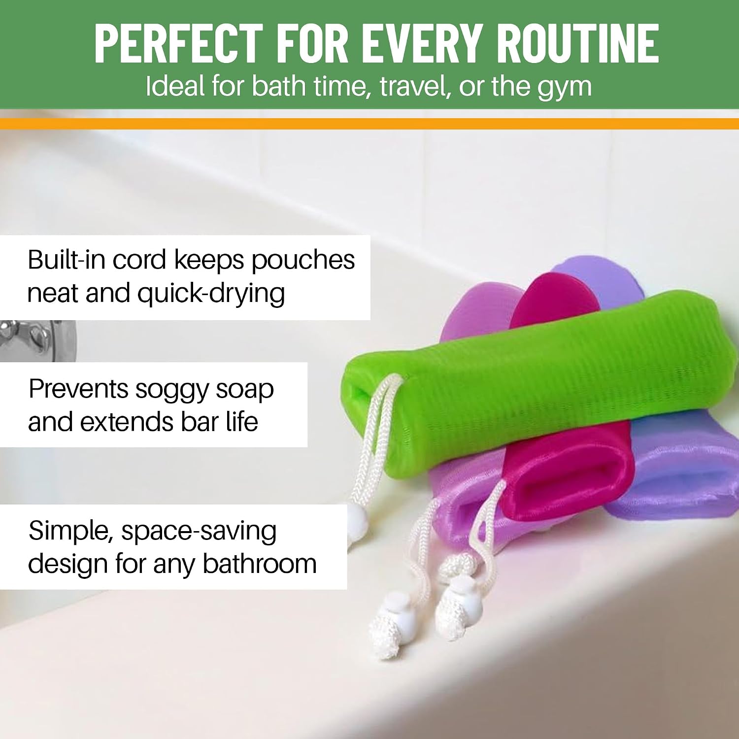 Evelots Exfoliating Mesh Loofah Soap Pouches - 5 Pack - Bath, Shower Body Facial Cleaning Scrubbers - Removes Dead Skin - Hanging Cord - Extend The Life of Your Soap Bars
