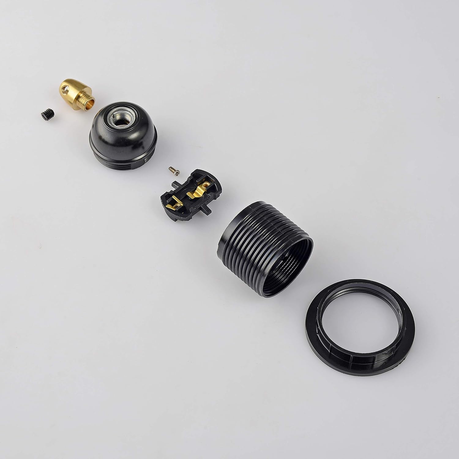BRIGHTTIA Bakelite Full Thread Light Bulb Socket - Medium Base E26 - with Brass Cord Grip - Shade Ready Replacement Lamp Holder for DIY Lighting Projects - Lamp Parts (BA-L401B)