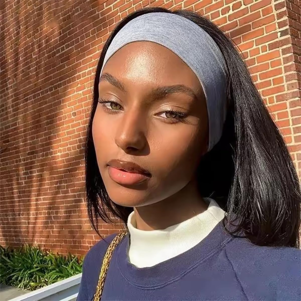 Bob Human Hair Headband Wigs Straight Headband Wigs For Black Women Short Bob Human Hair Wigs Color 1B Natural Black None Front Lace 150% Density Brazilian Human Hair Headband Wig (10Inch)