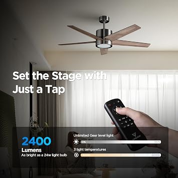 52 inch Ceiling Fan with Light for Bedroom - Reversible Function - 3 Color Temperature & Dimmable Brightness - Quiet Operation - Suitable for Living Room & Patios - 5 Blades Walnut [Energy Class F]