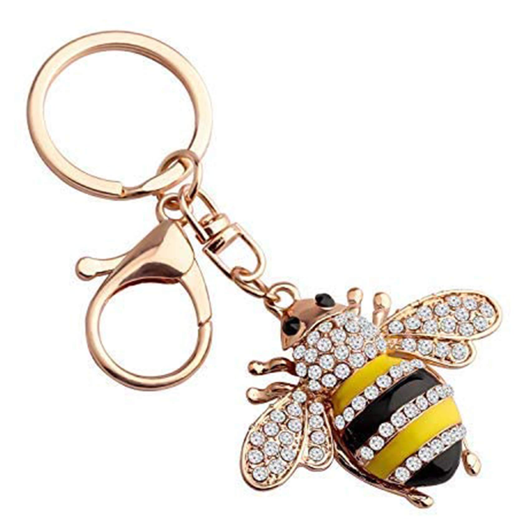 Cute Crystal Yellow Bee Charm Keychain Honeybee Bumble Bee Charm with Lobster Clasp Jewelry Handbag Key Ring Chain Keychain