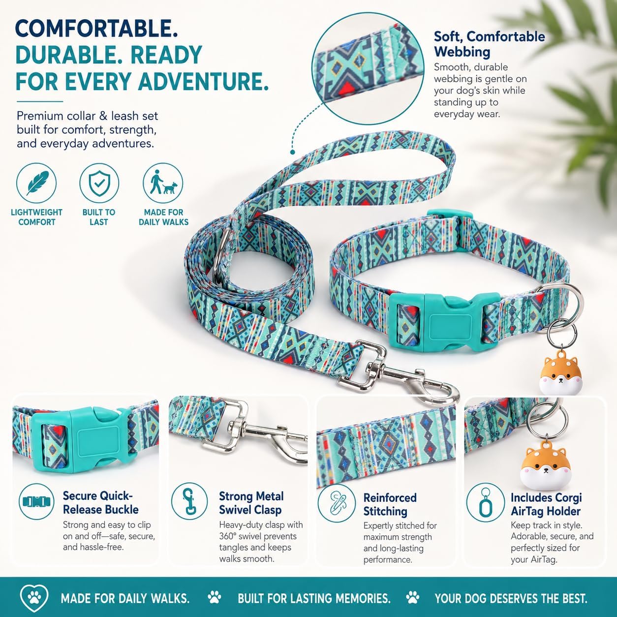 Matching Dog Collar and Leash Set with AirTag Holder-Maya/XS image 2