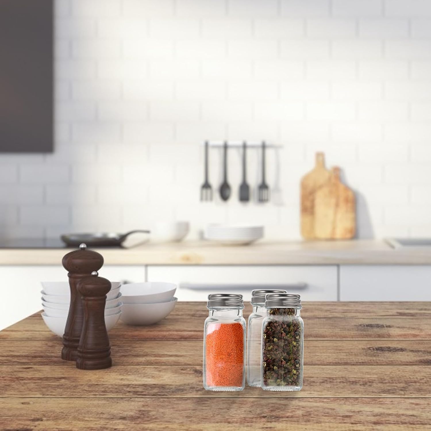 Ciieeo Glass Spice Bottles Multi-function Kitchen Seasoning Containers with Stainless Steel Lids 10pcs Smooth Surface Condiment Shakers for Salt, Pepper, and Herbs