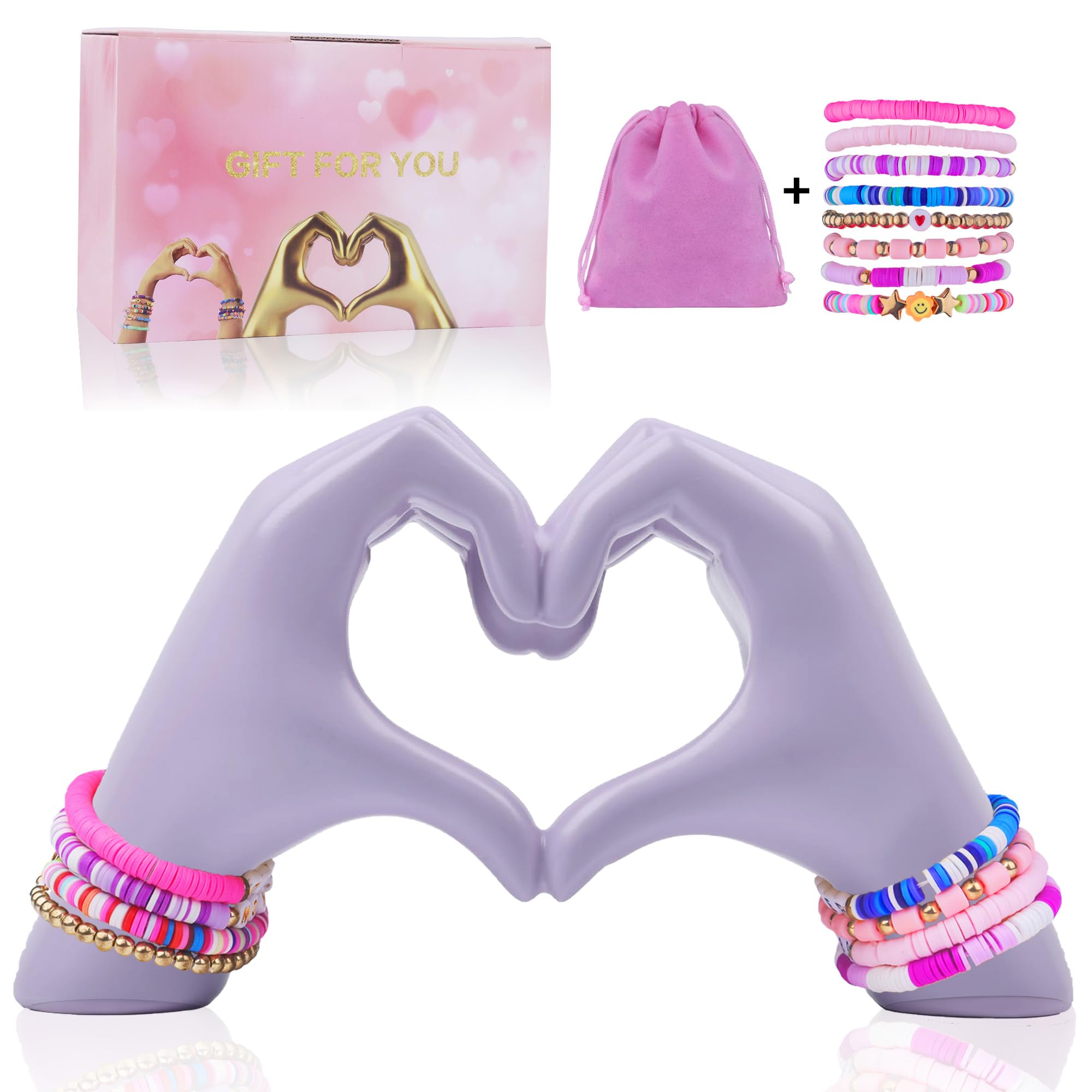 Aoligrace Purple Heart Hands Sculpture, Love Finger Aesthetic Room Decor, Purple Decor for Living Room Bedroom Bookshelf, Christmas Wedding Anniversary Birthday Gifts for Women Girls