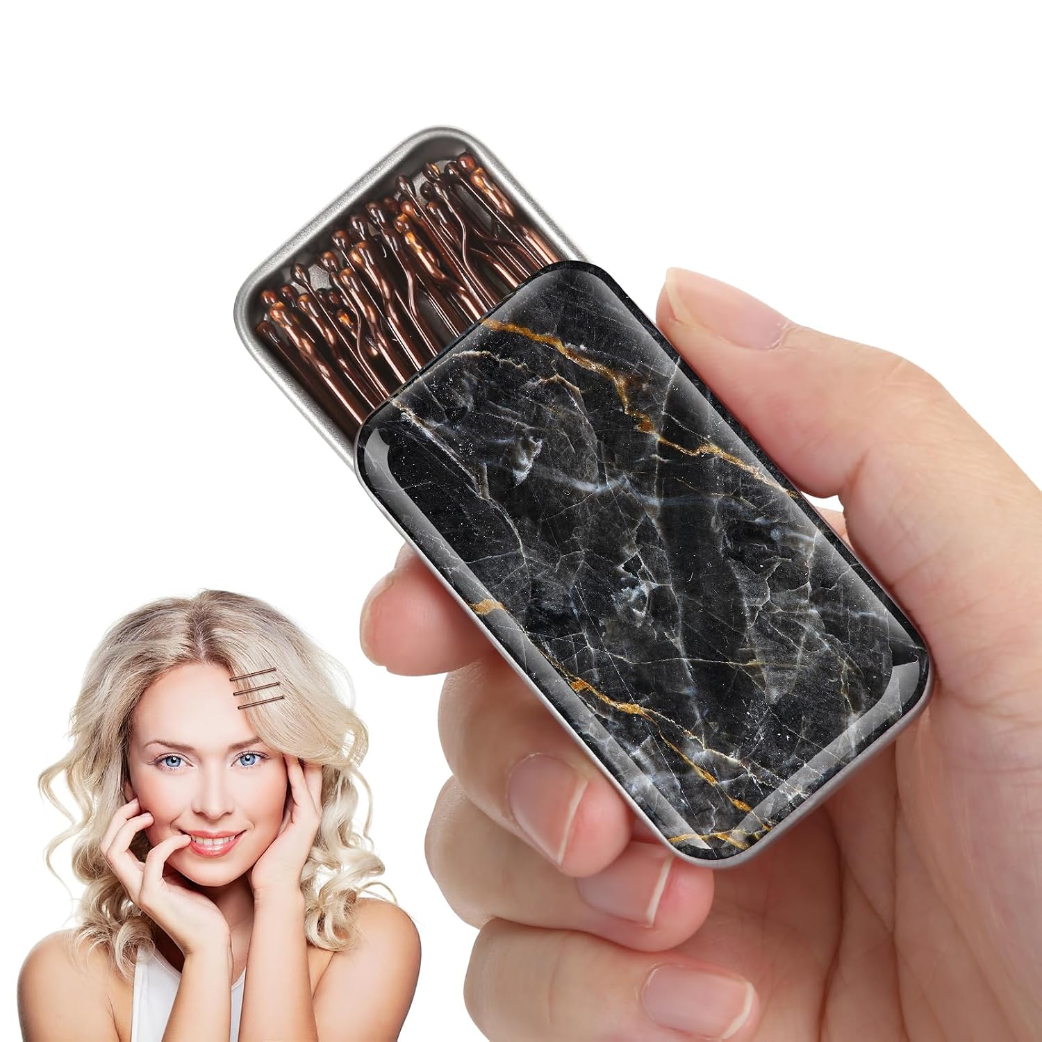 Silver bobby pins, suitable for white hair, with storage case, suitable for all hair types (Silver-01)