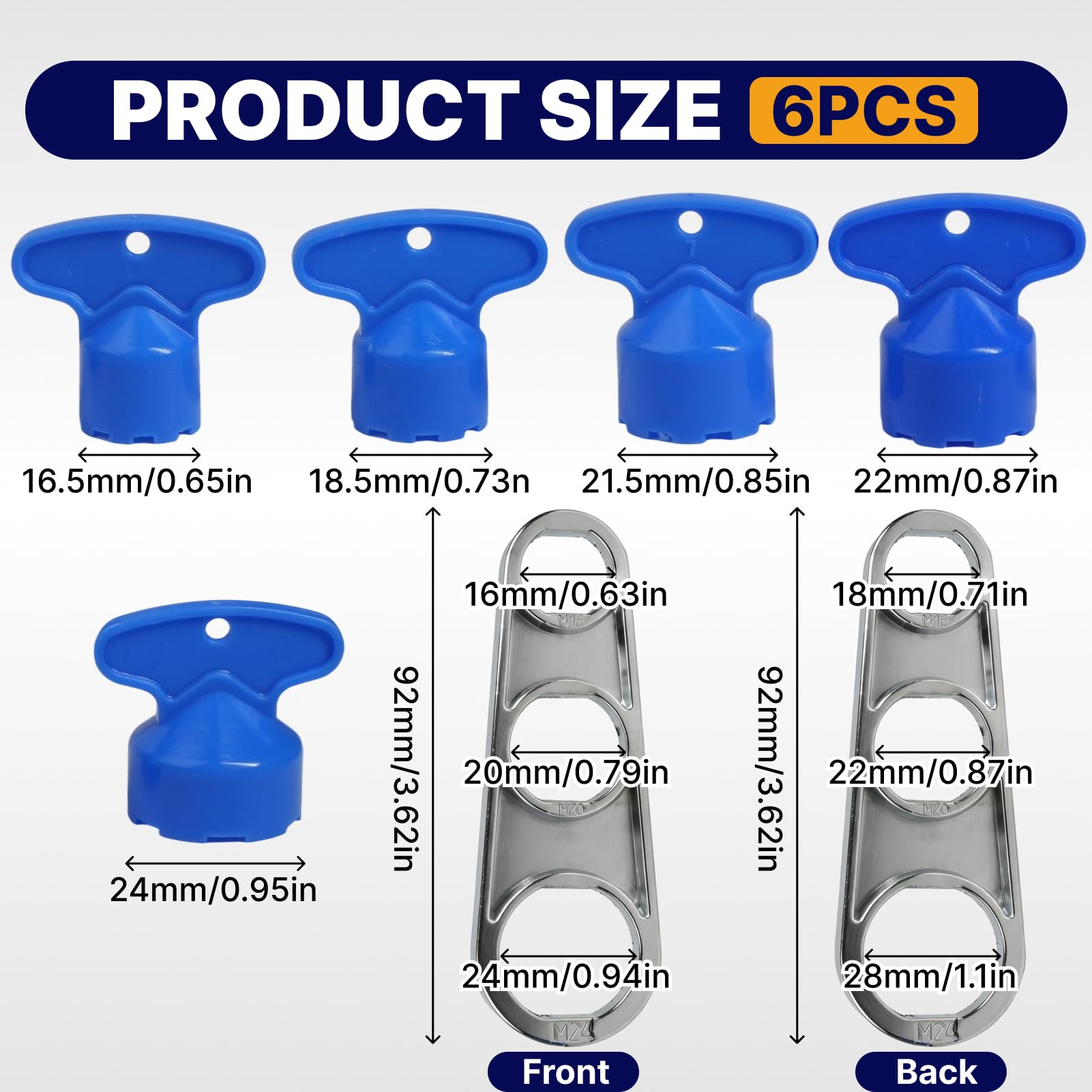 5 llaves de aireador de grifo para llave de perlator y 1 pieza de descalcificador de grifos para un cuidado óptimo de los perladores de baño y cocina (M16.5, M18.5, M21.5, M22.5, M24)