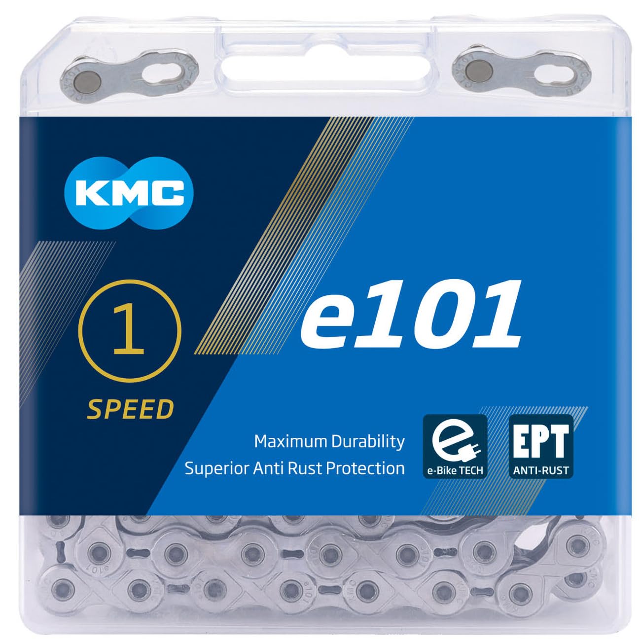 Fahrrad Kette, KMC Fahrradkette, e101 EPT, 1/2" x 1/8", 112 Glieder, 1-fach, rostresistent, silber