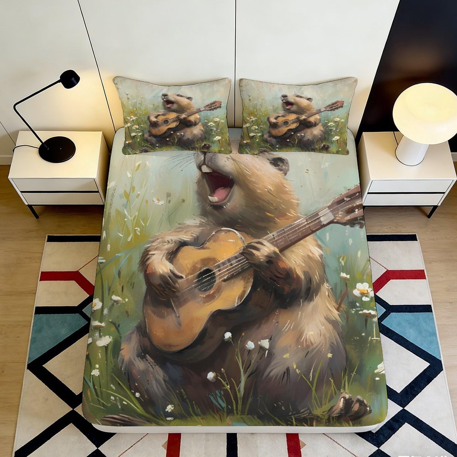 3D Printed Monkey Pattern Fitted Sheet Microfiber Deep Pocket Non-Slip Bedroom Mattress Fitted Cover Washable 200x200x25cm