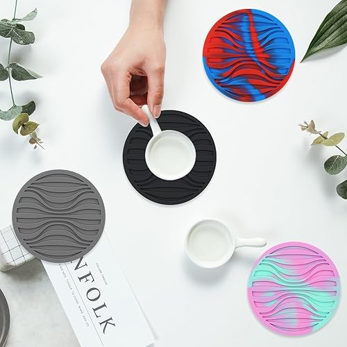 Miniatura 5 de Posavasos para bebidas, 8 piezas con soporte, posavasos de silicona para protección de mesa, resistentes al calor y antideslizantes, posavasos