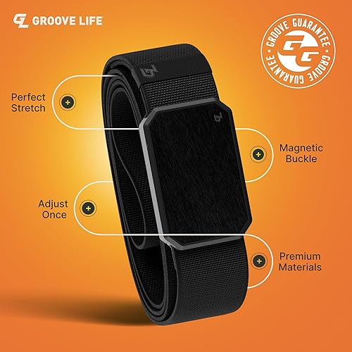 Miniatura 2 de Groove Life - Cinturón de nailon elástico para hombre con hebilla magnética de aluminio