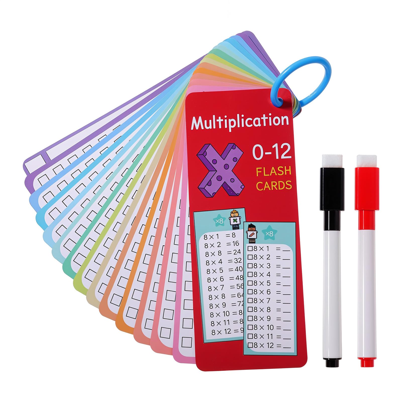 Multiplikations-Lernkarten 0–12 – 15 Karten, Mit 2 Trocken Abwischbaren Markern & Ring, Für 1.–3. Klasse