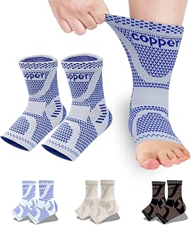 LISEPWU Copper Infused Ankle Brace Compression Sleeve for Pain Relief, Sprains, Achilles Tendonitis - Men Women Blue S