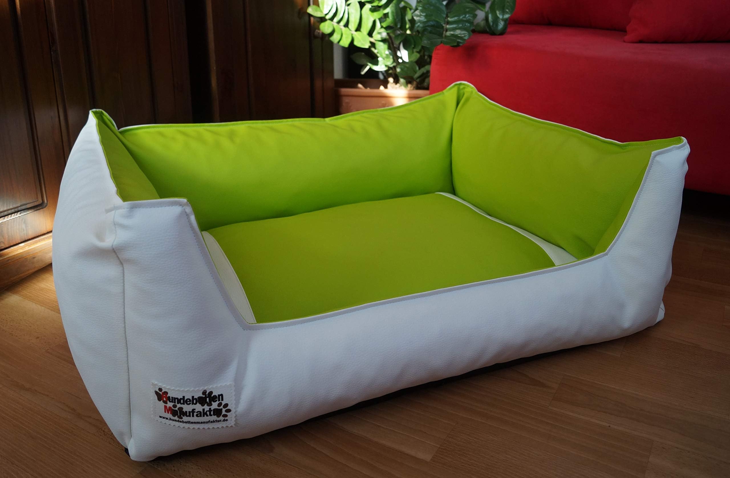 Hundebettenmanufaktur 50 cm X 40 cm dog bed Acceso artificial leather white/lime green striped