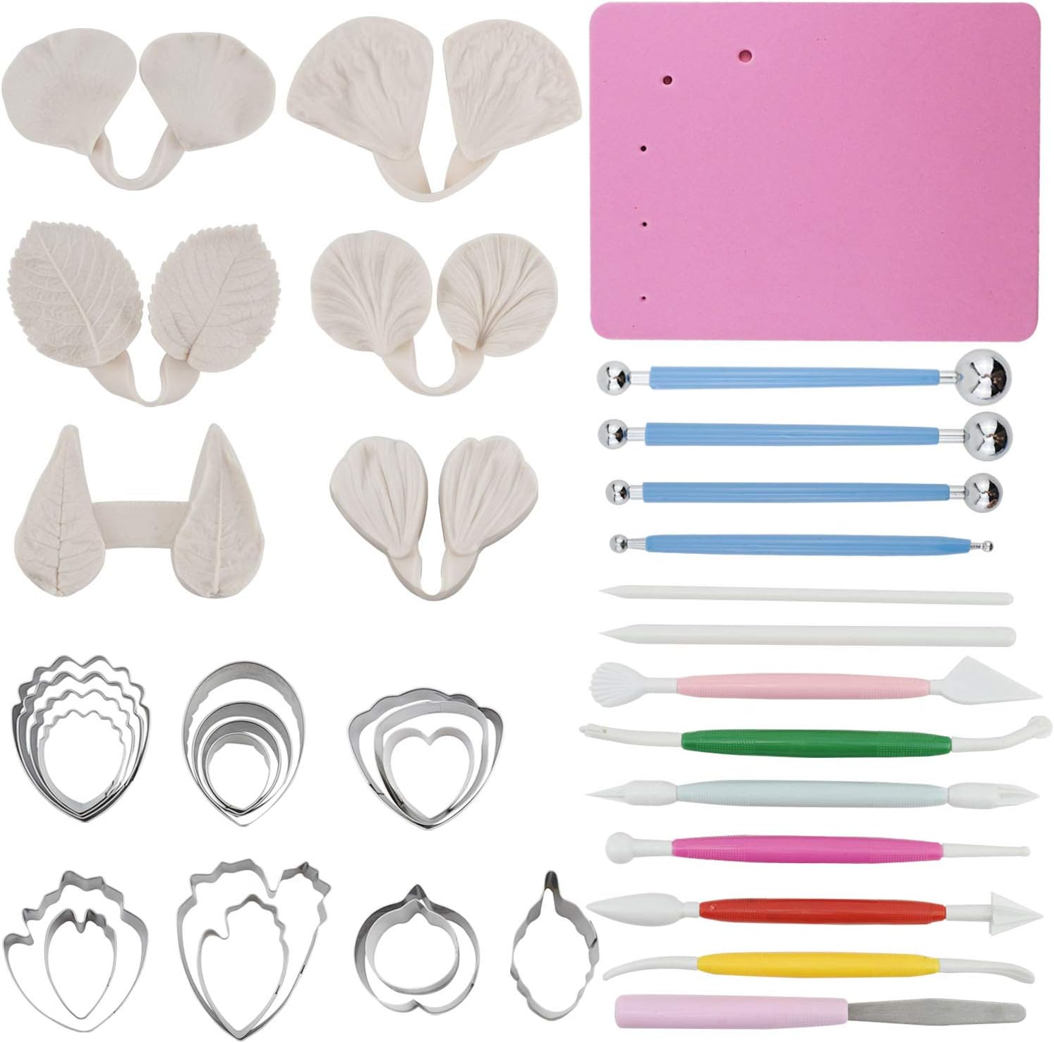 Chokov Flower Petal Molds Flower Veining Mold Leaf Gum Paste Mold Silicone Sugarcraft Baking Tool with Petal Cutter Cake Decoration Kit