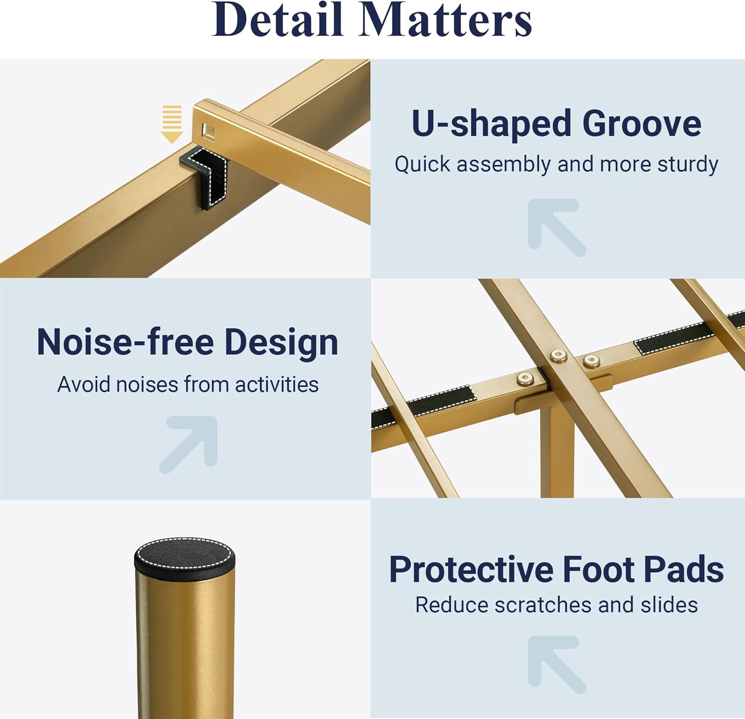 Allewie Queen Size Metal Platform Bed Frame with Victorian Vintage Headboard and Footboard/Mattress Foundation/Under Bed Storage/No Box Spring Needed/Noise-Free/Easy Assembly, Gold - Image 6