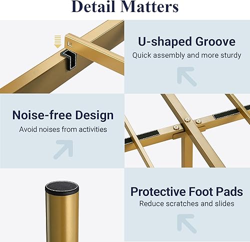 Miniatura 6 de Allewie Base de cama de plataforma de metal tamaño Queen con cabecero y piecero vintage victorianos/base de colchón/almacenamiento debajo de la