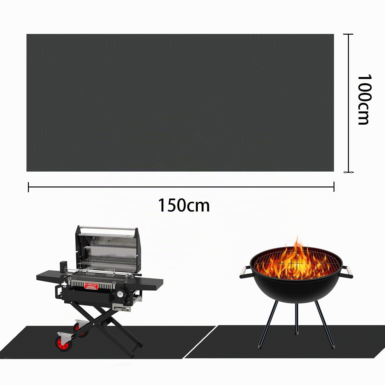Base Ignífuga, Estera Ignífuga 100 * 150 cm, Alfombra Ignifuga, Alfombrilla Ignífuga Protectora, para Parrillas, Chimeneas, Pisos, Césped y Camping (Negro)