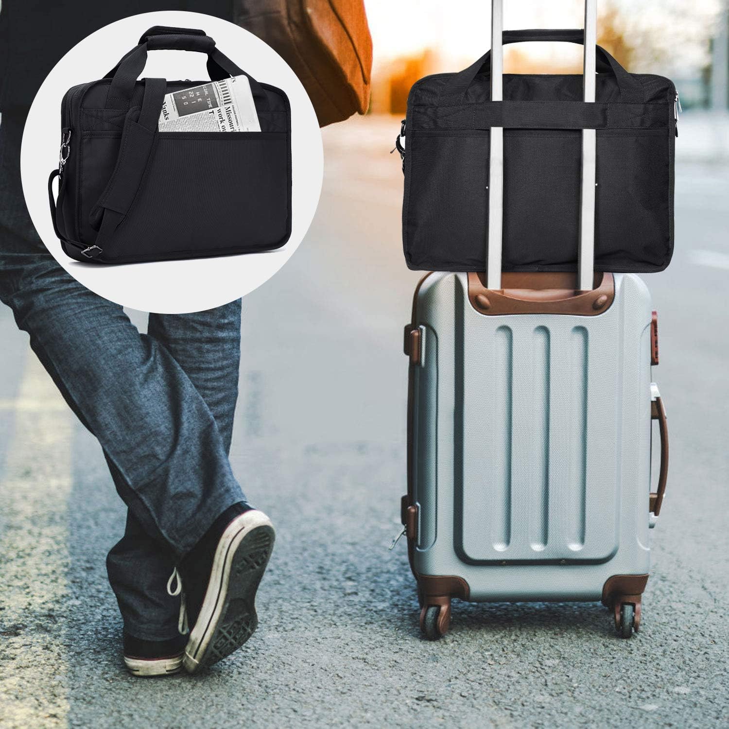 Estarer Laptop Shoulder Bag 15-15.6 inch Water-Resistant Business Laptop Bag for Business College Travel - Black : Electronics