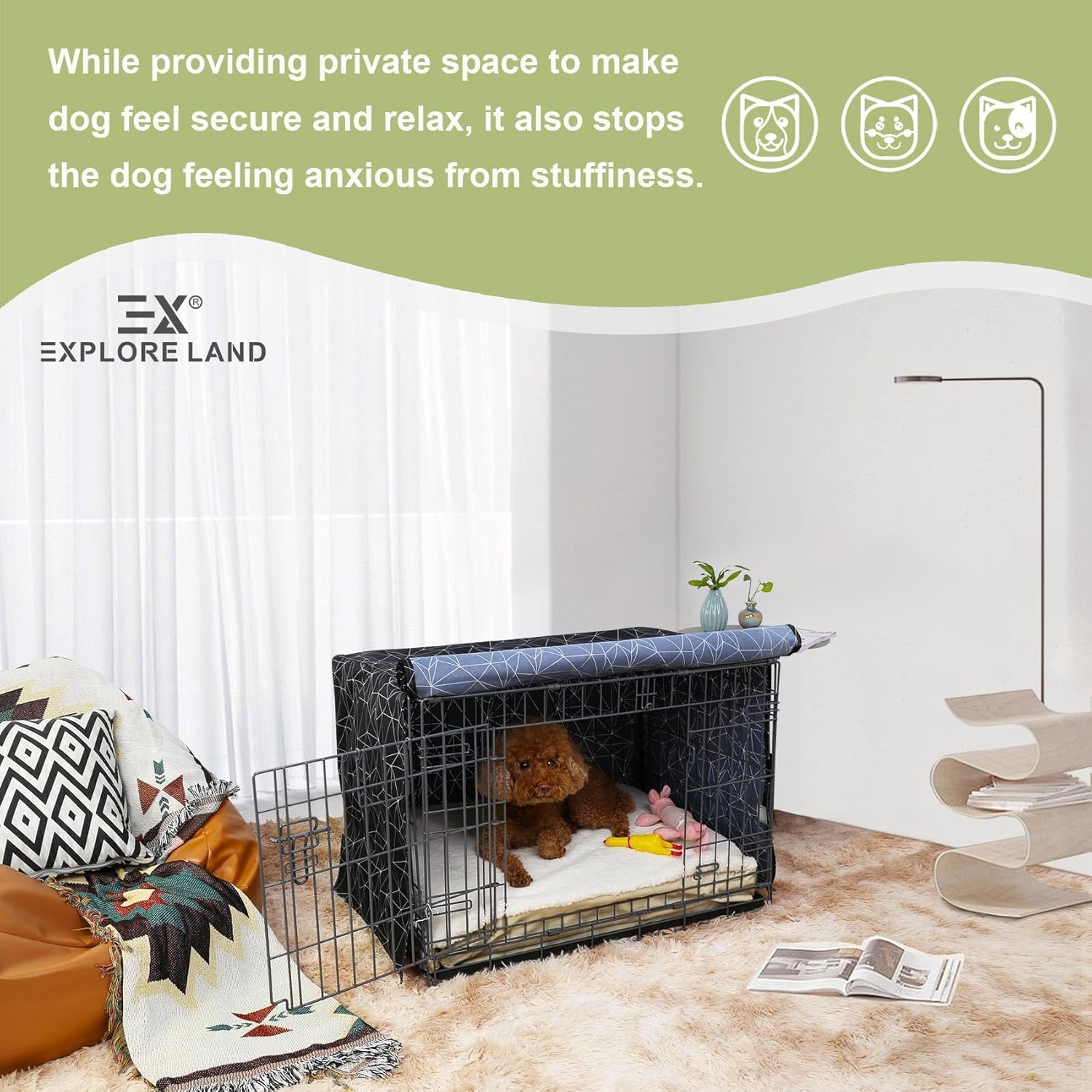 Amazon.co.jp: Explore Land Pattern 犬用クレートカバー 18インチ