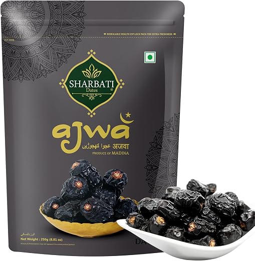 SHARBATI DATES Premium Imported Fresh Ajwa Dates 250Gm With Nutritious Dietary Fibre, Multiminerals &amp; Vitamins|Preservativ...