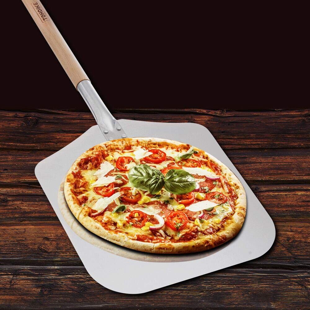 TDHDIKE Pala de pizza de aluminio de alta calidad con mango de haya desmontable, 12 x 32.5 pulgadas, conveniente para almacenar, buen ayudante para hornear, pizza casera y pan