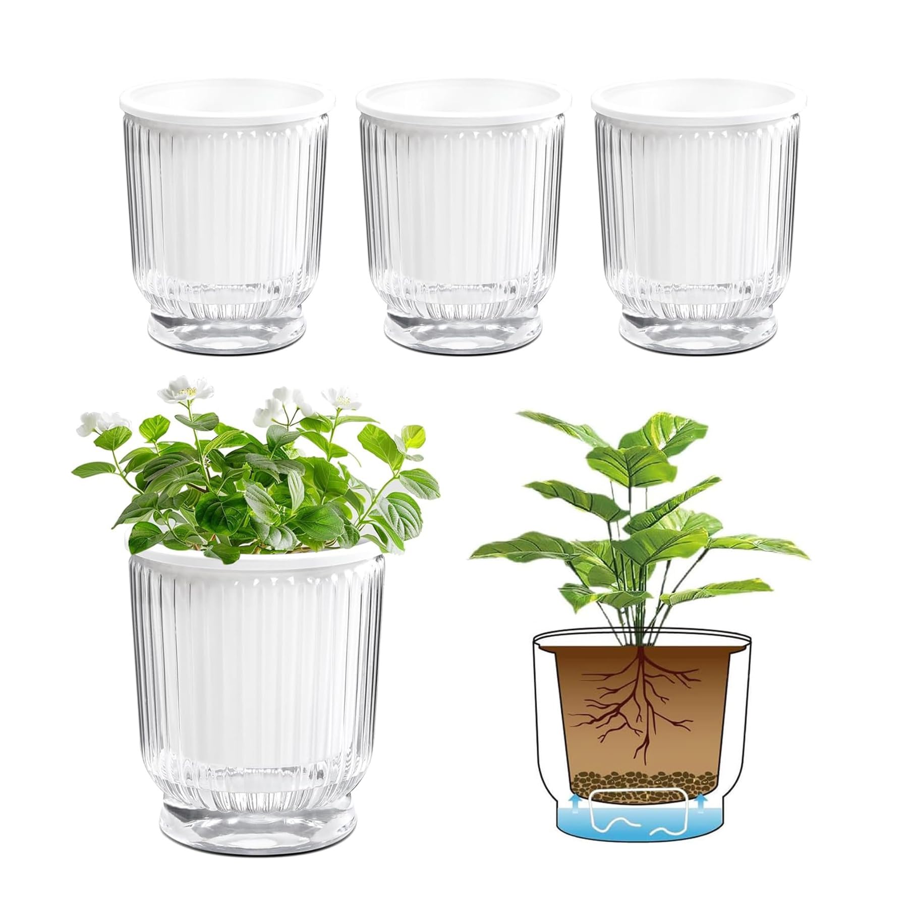 T4U 12CM 給水プランター 植木鉢 プラスチック 4個セット 観葉植物 鉢…