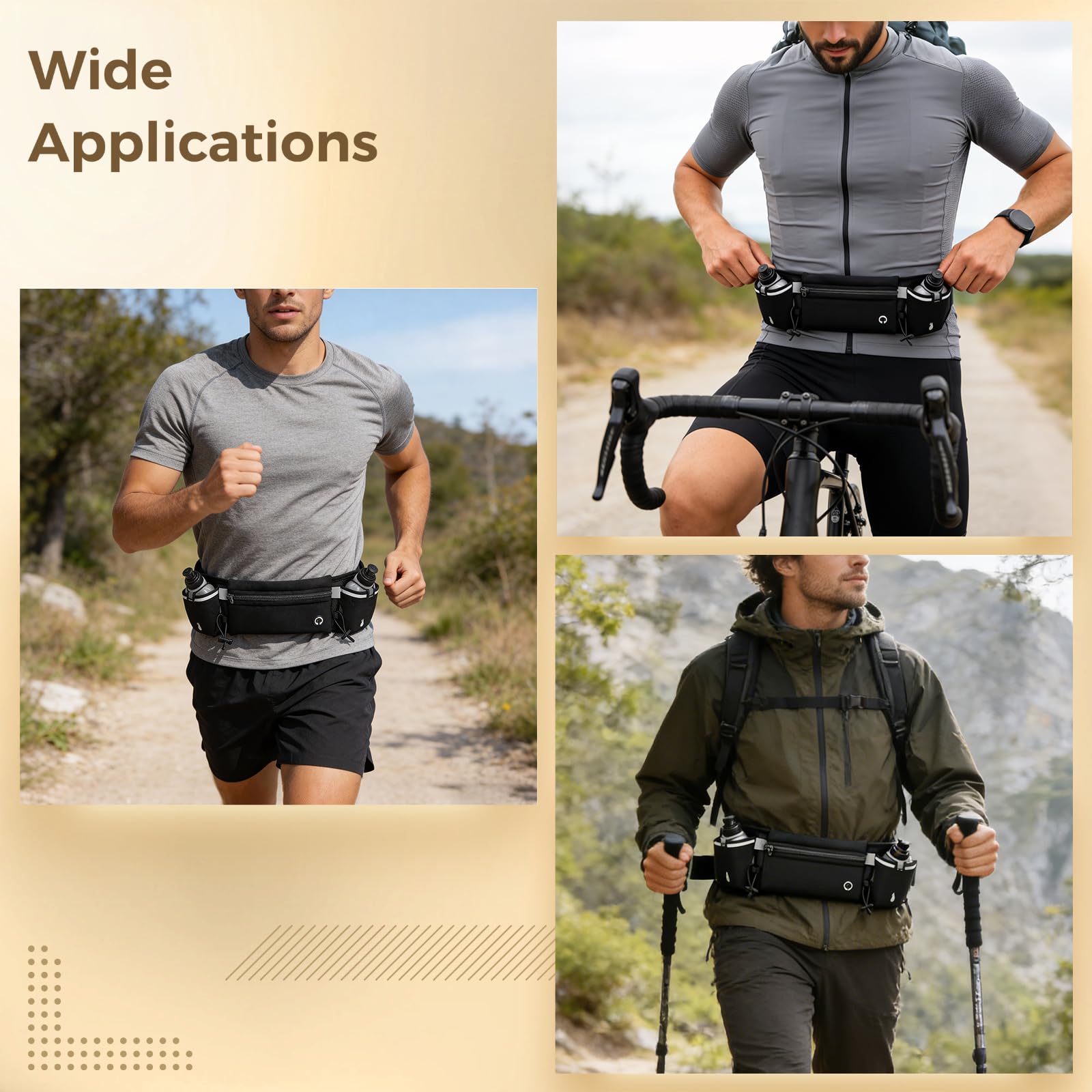 Laufgürtel mit Trinkflasche, verstellbare Unisex-Gürteltasche 2,29 bis 4,92 Zoll, geeignet für Smartphones, Joggen, Fußball und Wandern, mit Reflektorstreifen und sicherem Stauraum