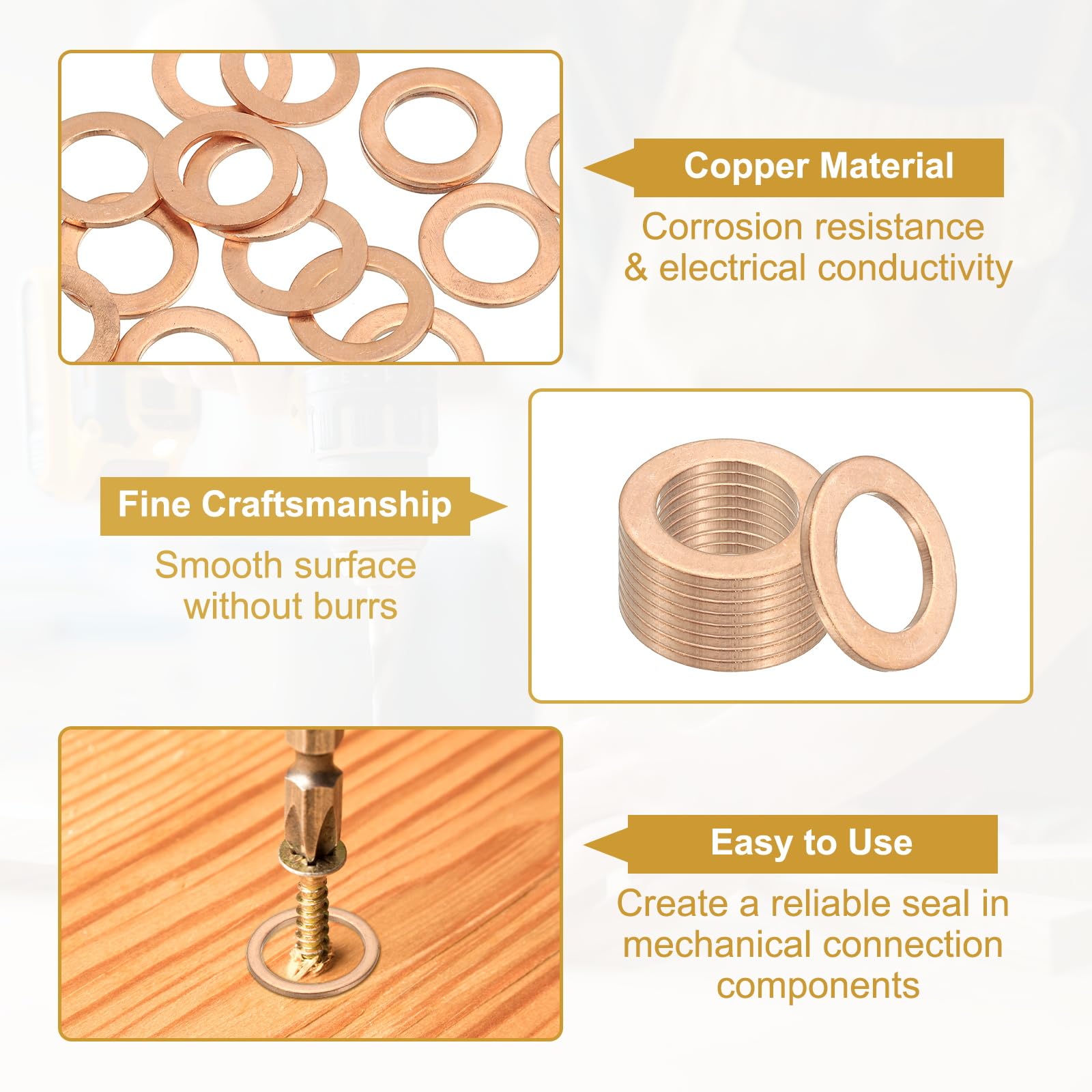 PATIKIL M14 Copper Washer Sealing Ring - Image 3