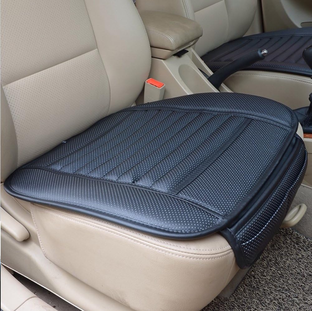 Elegant High Quality Leather Waterproof Car Seat Bottom Cushion Cover for Front Bucket with Breathable Charcoal Stuffed (Black)