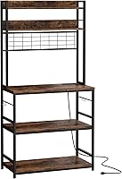 Vista 6 de Shintenchi Estante para panaderos con toma de corriente, gran espacio de almacenamiento, barra de café de 10 ganchos con panel de alambre de metal