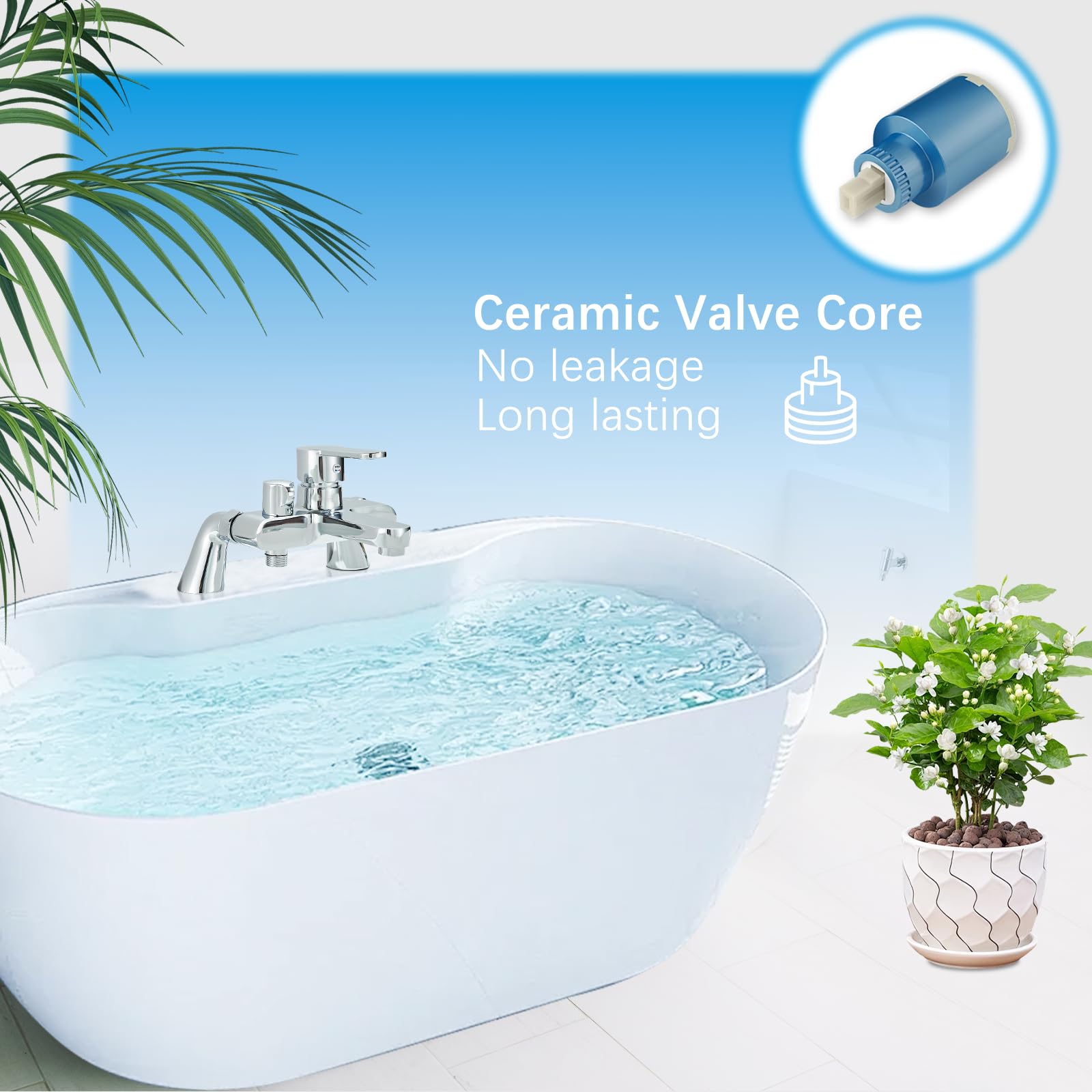 Mitigeur de baignoire moderne à levier unique - Robinet de baignoire et douche - Laiton chromé
