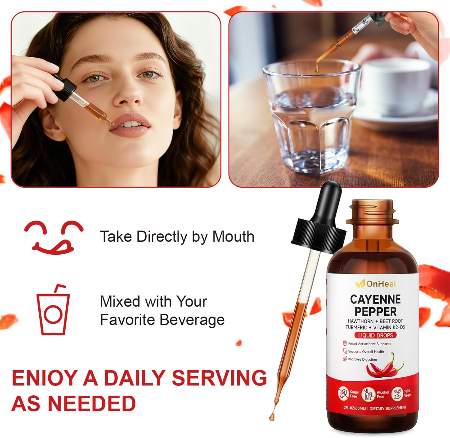 Pure Capsaicin Extract, Contains Hawthorn, Beetroot, Turmeric, Vitamins K2 and D3, Ginseng, Ceylon Cinnamon - Capsaicin Supplement for Health Benefits - 60ml