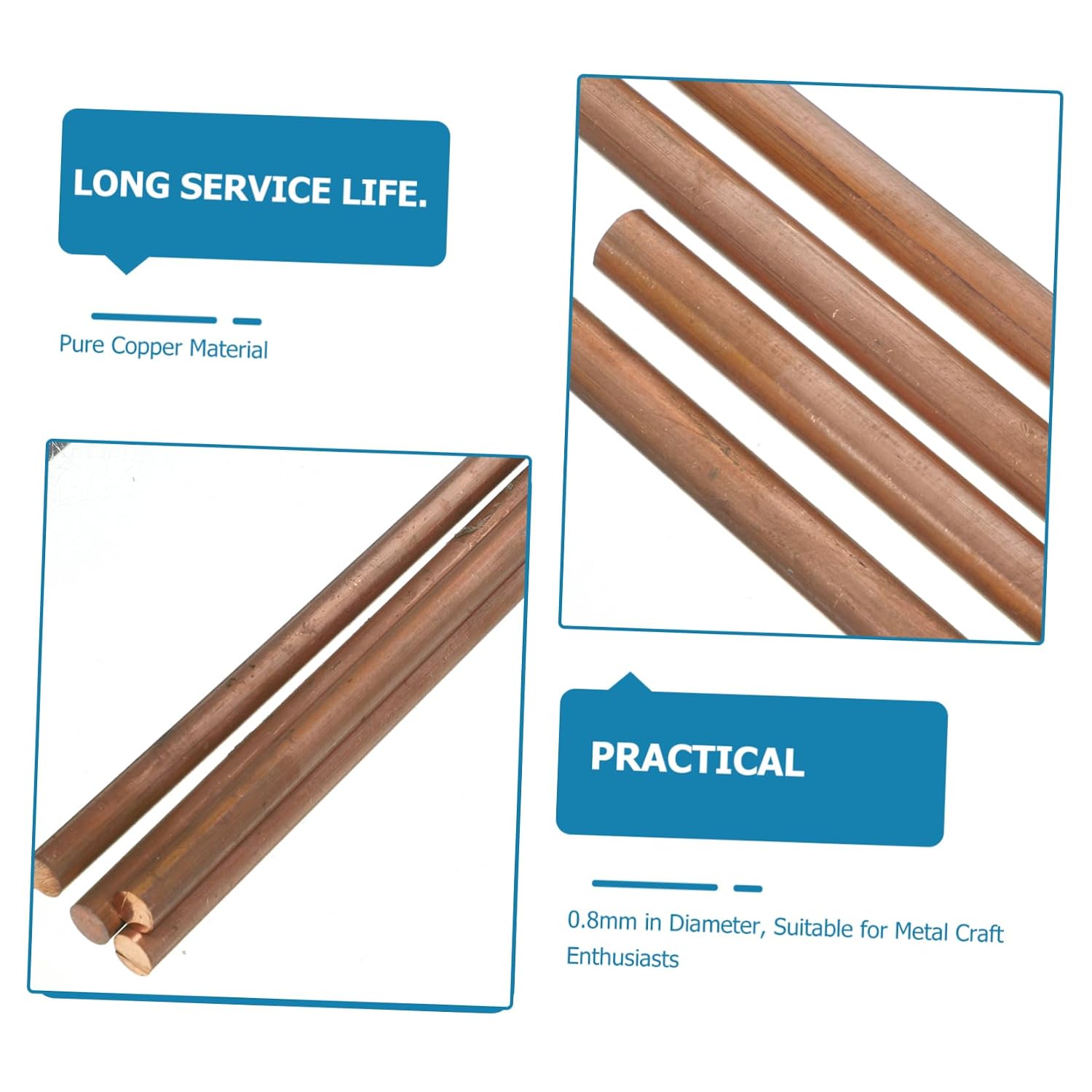 Cabilock 4pcs Gauge Copper Round Rods for Craft Projects Handicraft Material Lightweight and Portable Metal Rods for Hobbyists