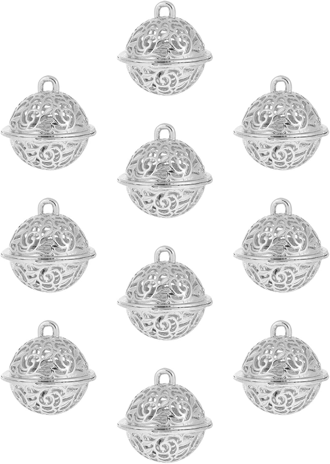 10pcs Hollow Out Craft Bells: Tin Alloy Electroplated Small Hanging Bells for Bag Pendants Pet Collar Accessories Home Or Christmas Tree Decoration, Silver