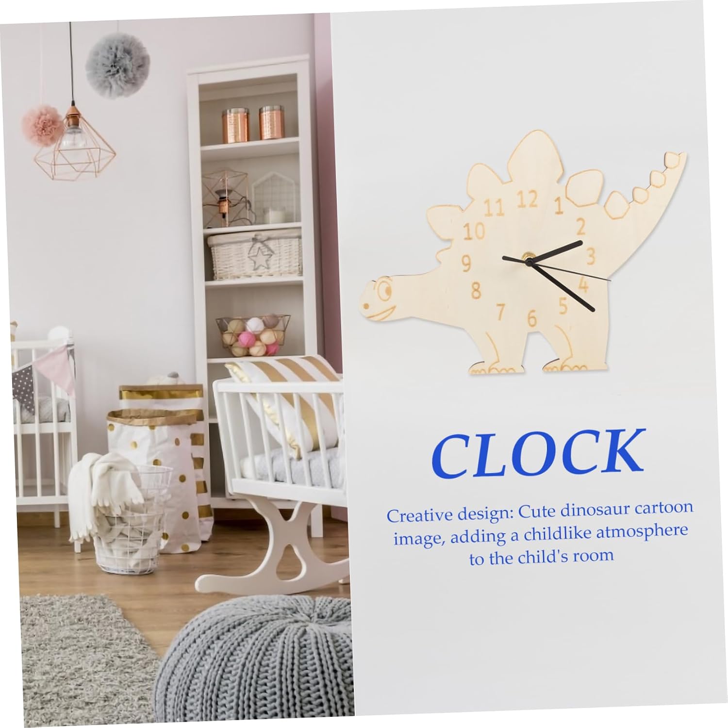 Wooden Dinosaur Wall Clock Silent Digital Display for Bedroom Decor