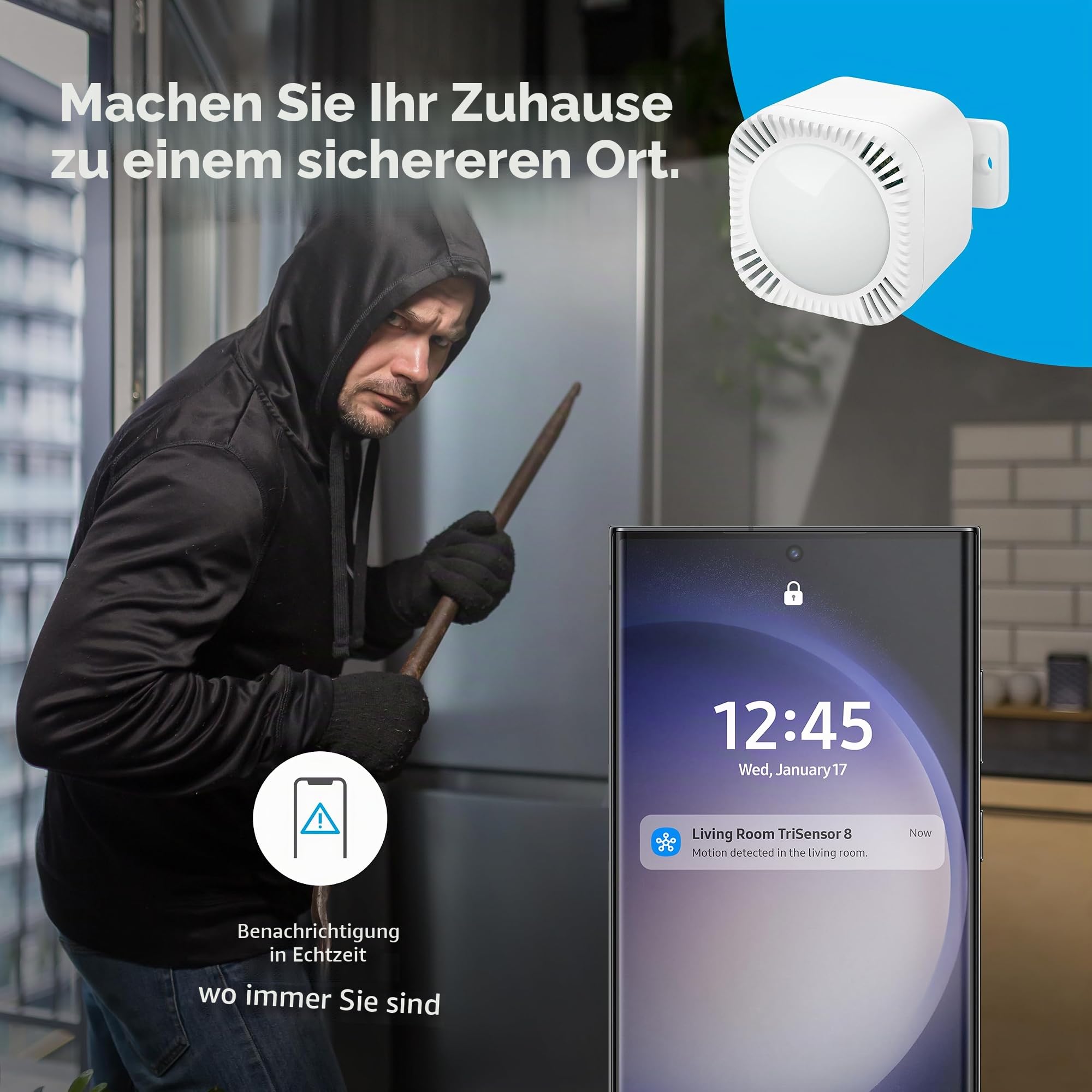 Aeotec TriSensor 8 – 3-in-1 Multisensor, Bewegung in 10m Radius, Temperatur in °C, Licht in Lux, Z-Wave Gen8, Long Range, Hub erforderlich, Works with SmartThings, Homey, HomeAssistant