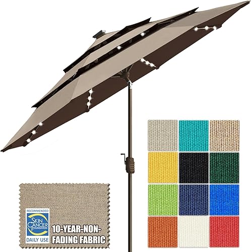 Miniatura 18 de EliteShade USA - Sombrilla solar de 9 pies / 2.74 metros, de 3 niveles, con 10 años sin decoloración, 80 luces LED para patio, mesa al aire libre