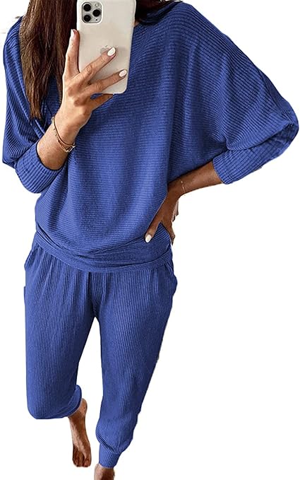 PRETTYGARDEN Women's Fall 2 Piece Lounge Set Long Sleeve Tops Ribbed Pants Spring Matching Sweatsuit Travel Outfits Clothes