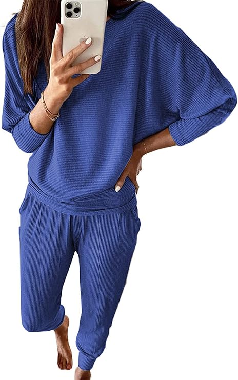 PRETTYGARDEN Women's Fall 2 Piece Lounge Set Long Sleeve Tops Ribbed Pants Spring Matching Sweatsuit Travel Outfits Clothes