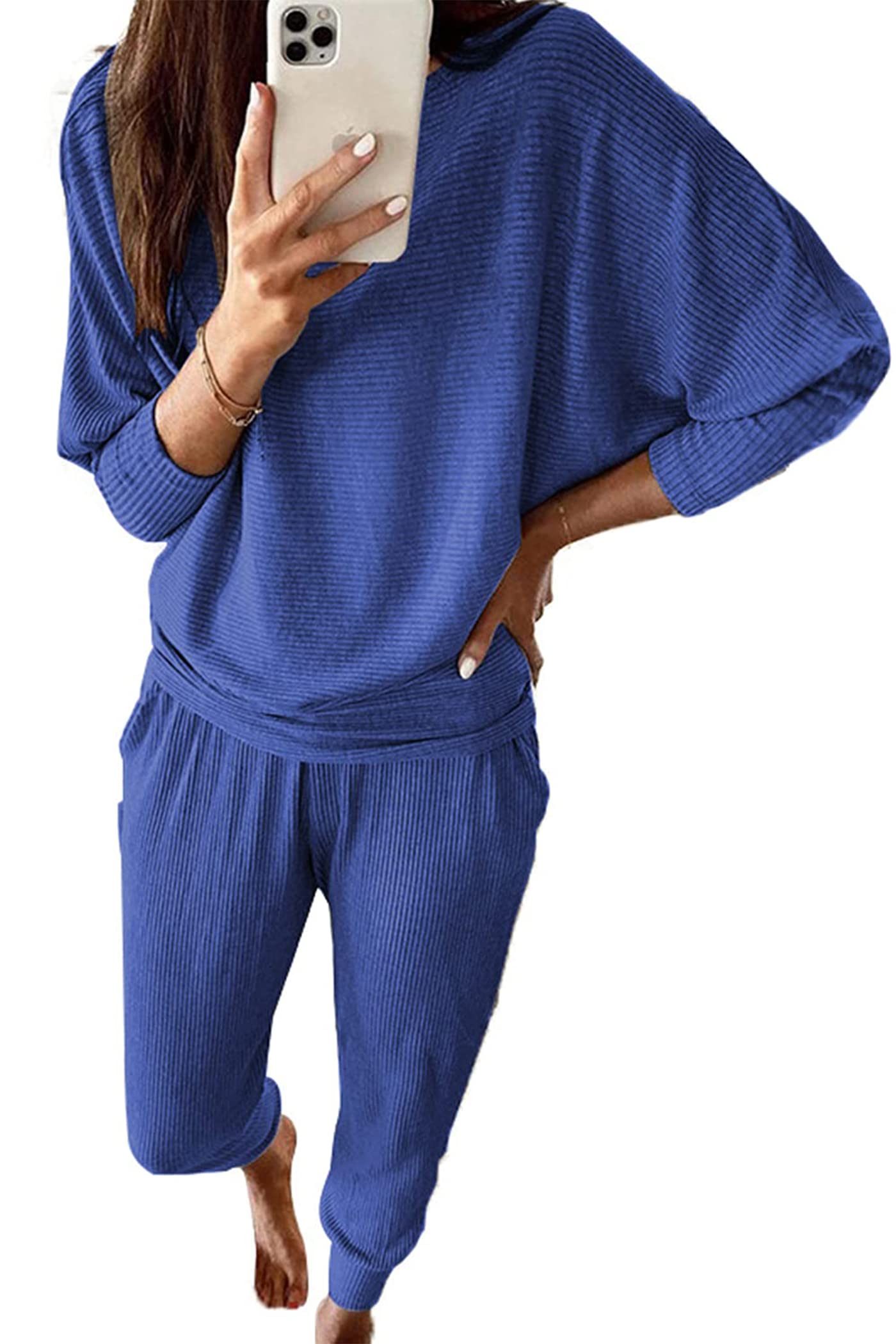 PRETTYGARDEN Women's Fall 2 Piece Lounge Set Long Sleeve Tops Ribbed Pants Spring Matching Sweatsuit Travel Outfits Clothes