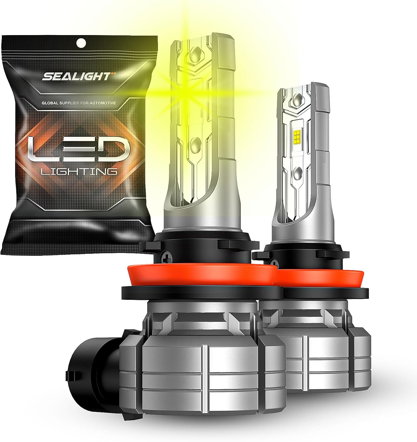 SEALIGHT H11/H16/H8 LED Fog Light Bulbs Yellow or DRL, 12000LM 3500K Yellow H11 Amber Fog Lights LED, Real 1:1 Mini Size Replacement for car, trucks, SUVS, Non-polarity, Pack of 2