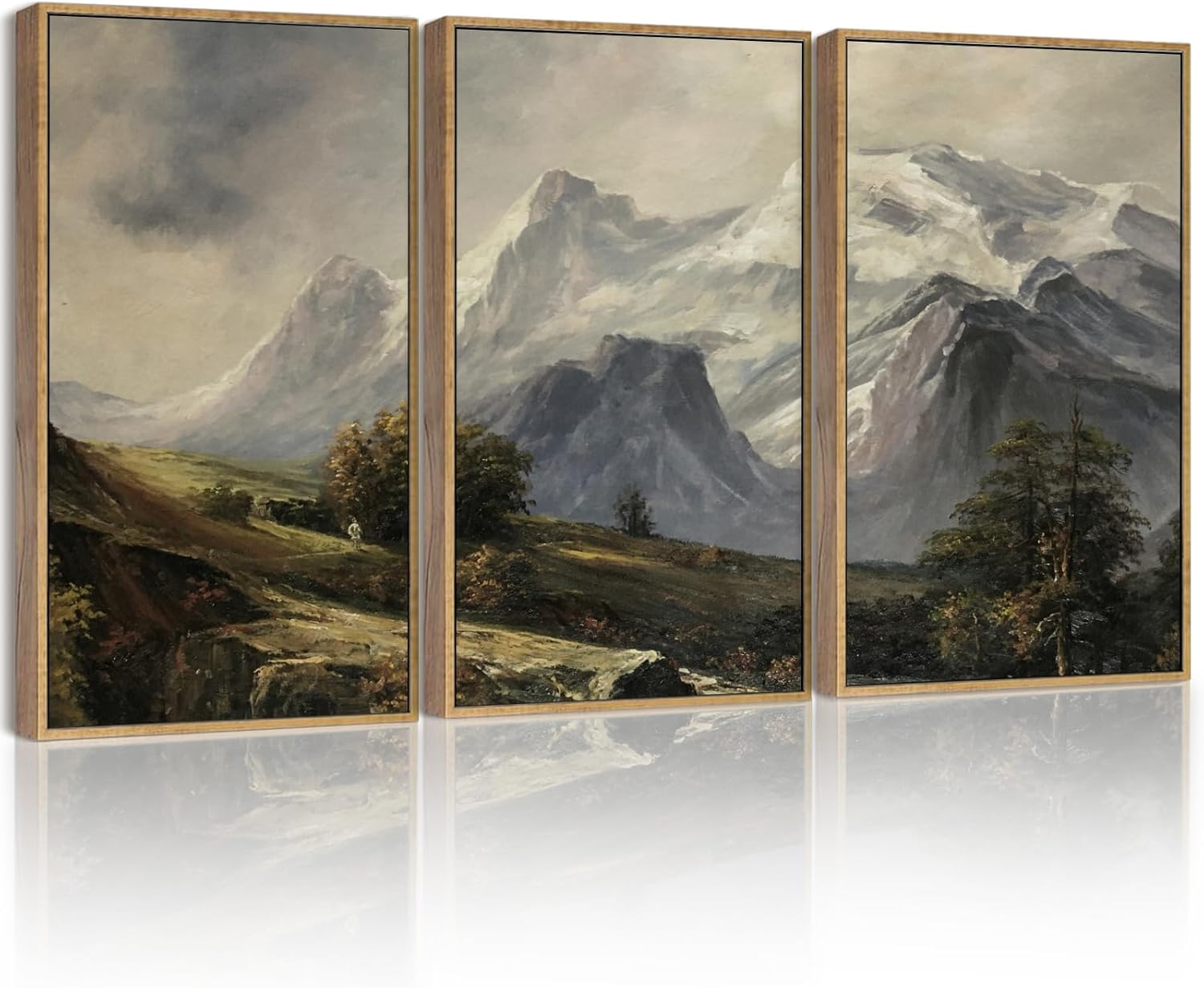 SHENIFY Vintage Landscape Framed Wall Art Grassland Classic Wall Prints Farmhouse Bathroom Office Decor - 16x24in3pcs Natural Framed