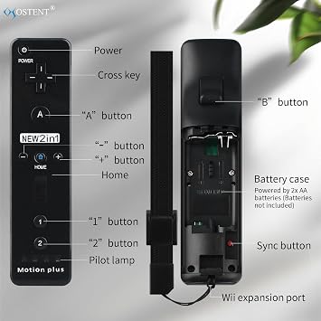 OSTENT 2 in 1 Remote Controller Built in Motion Plus for Nintendo Wii/Wii U Console Game Color Black