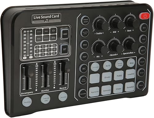 Miniatura 9 de Diydeg Tarjeta de sonido externa en vivo, mezclador de audio profesional, cambiador de voz con afinación electrónica de 12 pasos, reducción de