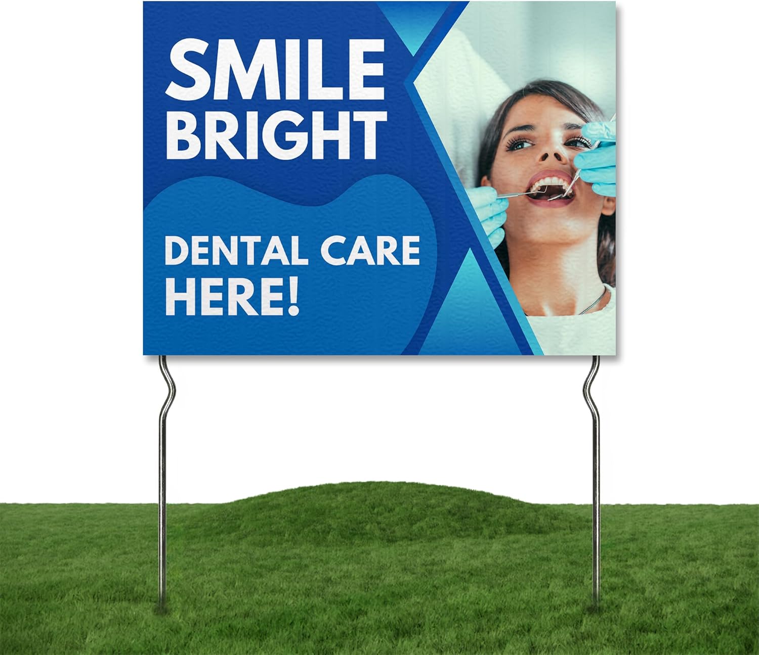Smile Bright - Dental Care Here! Yard Sign by DC | 24"x18" Double Sided Medicine Garden Sign with 13” Metal Stakes | Outdoor Signs Waterproof for Lawn, Patio, Sidewalk & House | Set of 2 | Made in USA